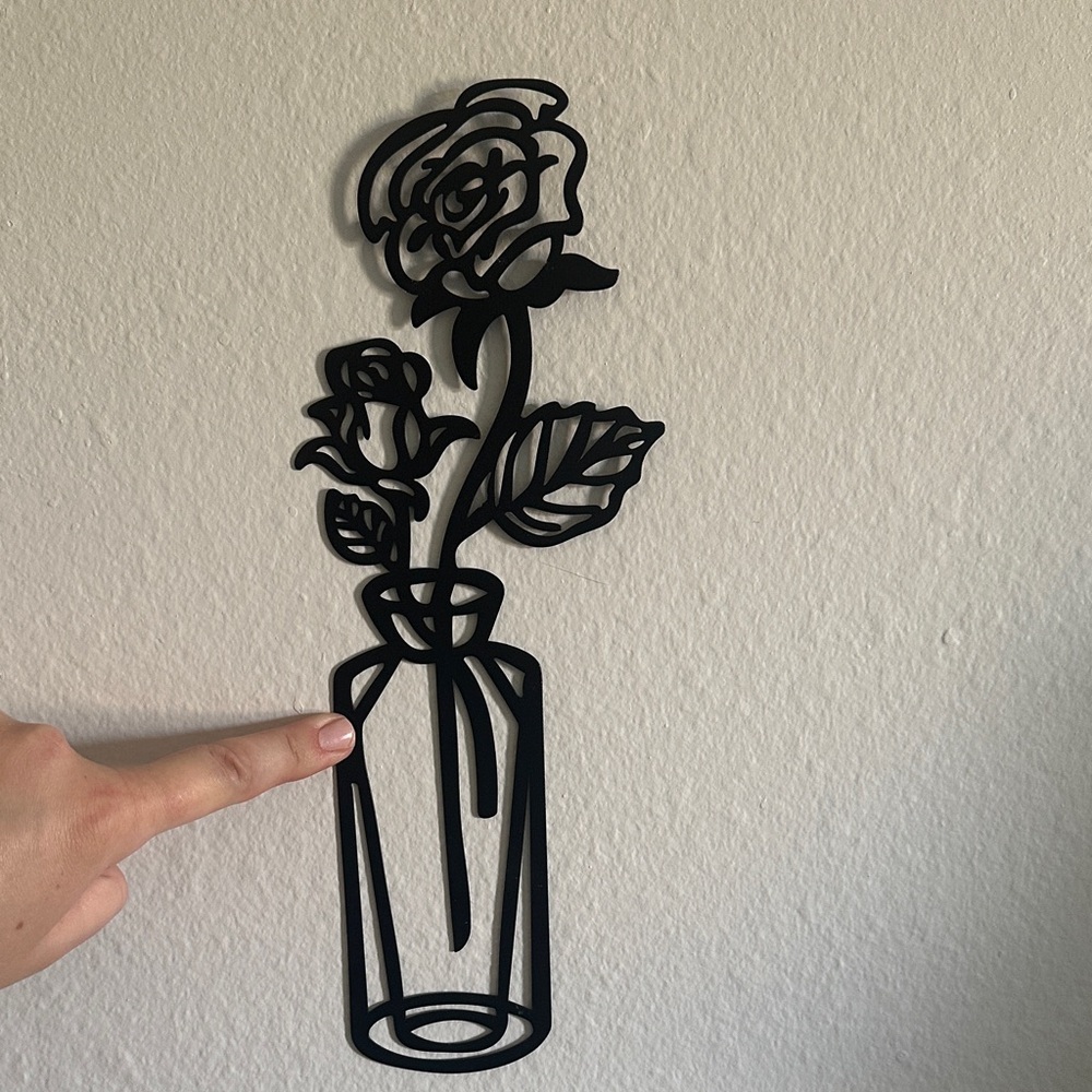Black Metal Rose Wall Art - Cutout Vase Design